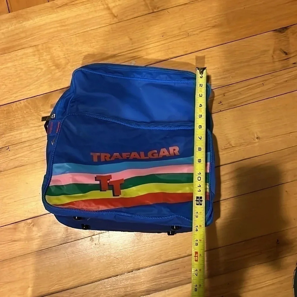 Trafalgar Backpack Shoulder Bag Vintage 80's Rainbow Blue Travel Bag w Small Bag - Picture 9 of 9